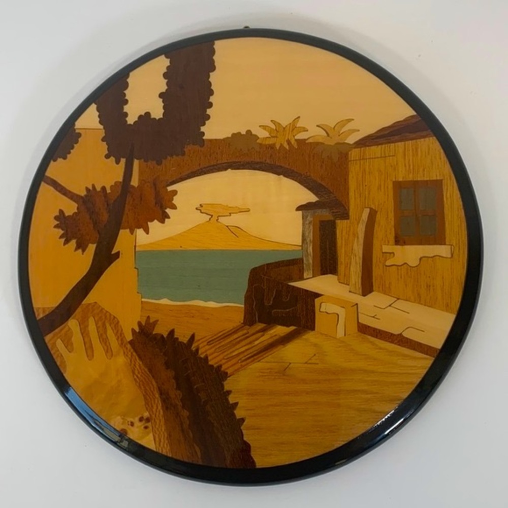 Notturno Intarsio Made In Italy Inlaid Wood 8 1/2” Diameter Round Wall Hanging
